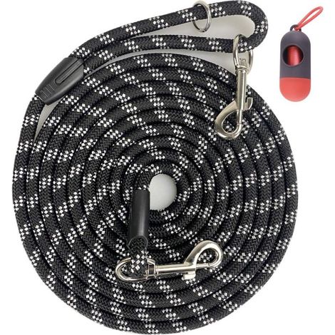 Correa larga Codepets para adiestramiento canino, 3,6 m, 6,1 m, 9,1 m, 15,2 m, hilos reflectantes, correa de agilidad para perros de todos los tamaños (10 mm, 3,6 m, negra) (1/5)