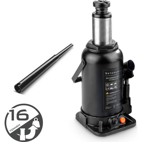 STAHLWERK Hydraulikheber 16 t Tragkraft – Stempelwagenheber mit 225 bis 445 mm Hubbereich, kompakter Autoheber, hydraulischer Wagenheber für PKW, Flaschenwagenheber für Werkstatt und Reifenwechsel (1/5)