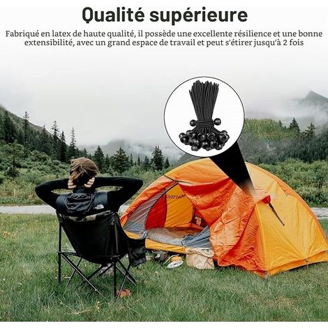 Tendeur Boule Tendeurs en Caoutchouc avec Boule Noir Elastique Utilisé pour Fixer des Bâches Imperméables Bannières Tentes (1/2)