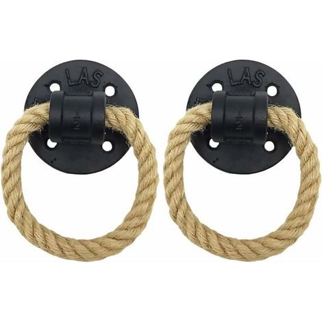 Anneau Darmoire Rétro Tire Anneau de Traction de Porte en Bois Rustique Poignée de Traction Darmoire Classique en Fer Forgé Vintage Anneau de Traction de Corde de Chanvre,(2Pcs ,le noi (1/4)
