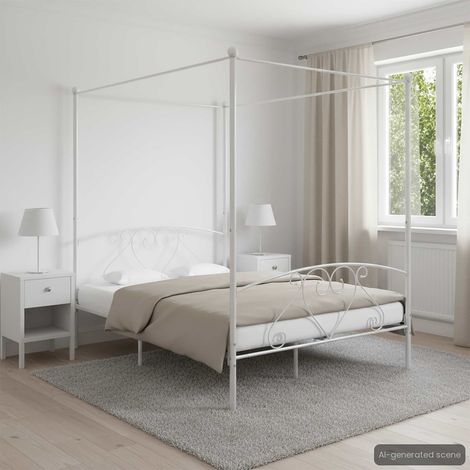 vidaXL Cadre de lit sans matelas avec baldaquin blanc 140x200 cm métal (1/5)