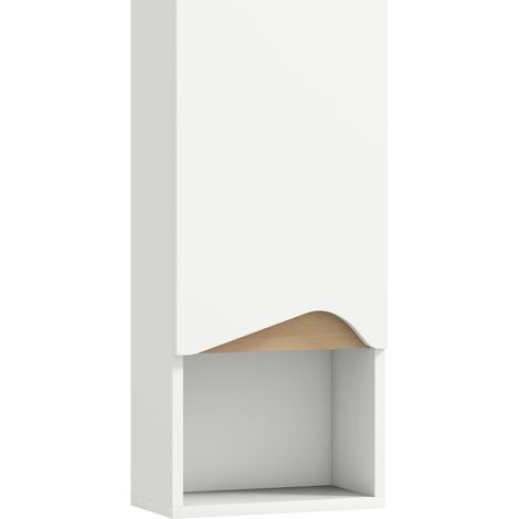 Weißer Bad-Hängeschrank mit Soft-Close-Tür und offenem Fach, 30 x 17 x 67 cm (1/5)
