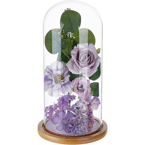 Dôme en Verre de Cloche d'Exposition 14.3x27.6cm Base Bambou Cloches de Verre Terrarium Boîte de Rangement Dome de Cloche Cas d'Exposition Support pour Plantes Fleur Succulente (1/5)