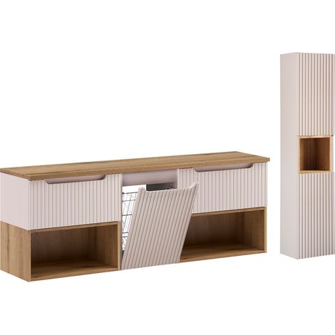Juego de mueble bajo lavabo y columna de ropa Riva Cachemira y Madera 160cm (1/4)