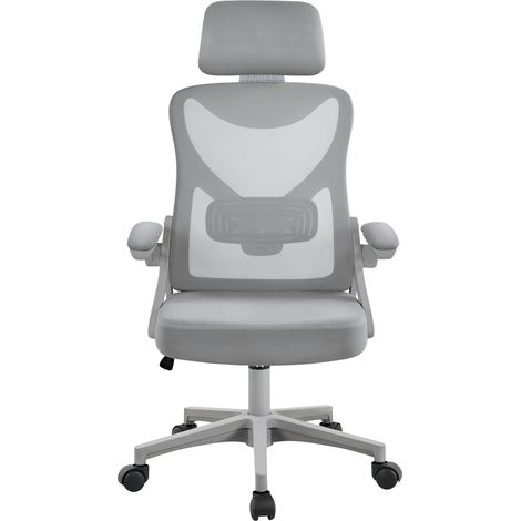 Homevive Silla de Oficina Ergonómica de Malla con Soporte Lumbar Silla de Escritorio Móvil con Reposabrazos Altura Ajustable Reposacabezas Gris