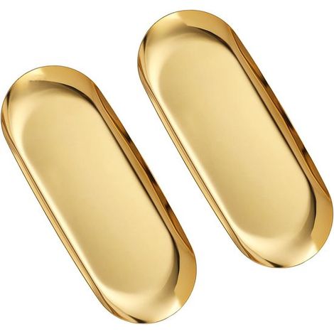 2 platos dorados, bandeja, oro, bandeja pequeña, plato dorado, se puede usar como frutero, joyero, cuenco para postres (dorado) (1/5)