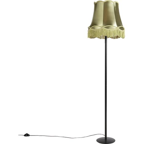 QAZQA Lampada da terra retrò nera con paralume verde granny 45 cm