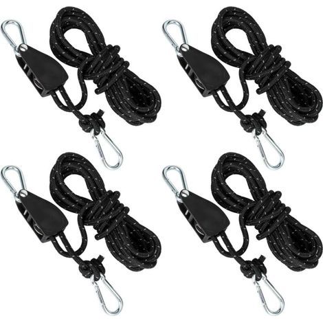 Poulie avec tendeur de câble, cliquet avec corde de 4 mètres, poulie avec tendeur de tente, corde de traction avec frein de corde, convient pour le camping, voile d'ombrage, tente ，(4pcs-11 x 8 x 2,5 (1/5)