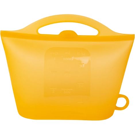 Sac de conservation réutilisable en silicone (JAUNE) 1000 ml avec graduation, fermeture hermétique, sac de réfrigération portable de qualité alimentaire, sac de rangement pour réfrigérateur de cuisine (1/5)