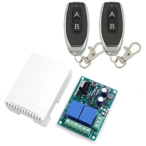 220V AC 2 Canaux Sans fil Commutateur de Télécommande, Récepteur RF Module de Relais 433 mhz avec émetteur Marche/Arrêt pour Porte deGarage, Lumière, Usage Domestique