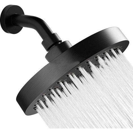 Soffione doccia rotondo Enowelir da 15 cm con effetto pioggia, in acciaio inox 304, anti-intasamento, nero opaco. (1/4)
