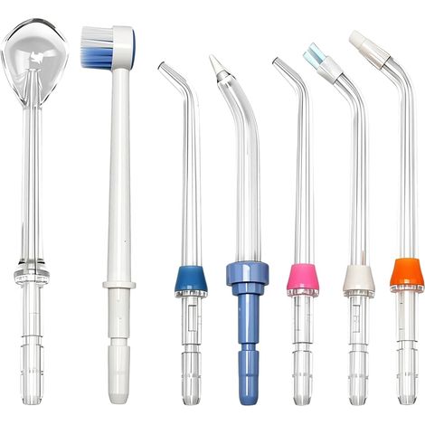 Kit 7 Embouts Irrigateur Buccal Haute Pression, Buses de Rechange Jet Dentaire, Standard/Ortho/Parodontal/Plaque/Brosse/Gratte-langue, Compatible avec WP-100/250/450/560/660/900/940
