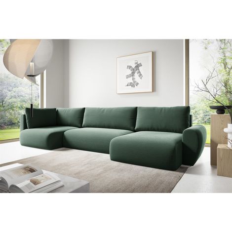 Wohnlandschaft Schlafsofa GALAN Stoff Poso Grün Ottomane Rechts
