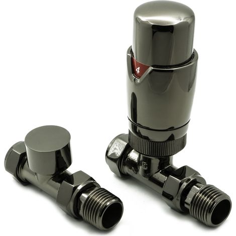 Reina Modal TRV Straight Radiator Valve and LockShield Oiled Bronze