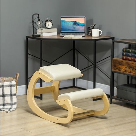 Chaise de bureau ergonomique 55x85x55 cm en bois crème, oscillante pour bureau FloraGrace (1/5)