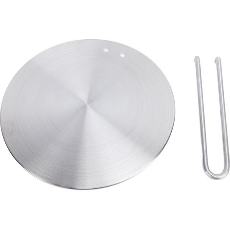 Diffuseur convertisseur de chaleur en acier inoxydable avec poignée amovible, plaque d'adaptation à induction ronde de 18 pouces pour plaques de cuisson à gaz et vitrocéramiques. (1/5)