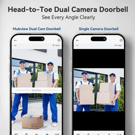 Sonnette vidéo double sans fil, sans abonnement, caméra de porte sans fil 2K panoramique pour appartements et maisons, avec carillon, Wi-Fi 2,4 GHz, détection humaine par IA et vision nocturne. (1/4)
