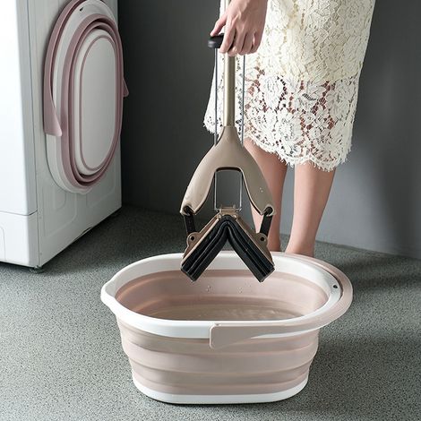 Seau à eau pliable et portable pour le nettoyage de la salle de bain, rose clair (1/5)