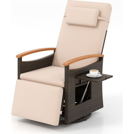 COSTWAY 360 Degree Swivel Garden Recliner Chair Patio Rattan Reclining Armchair