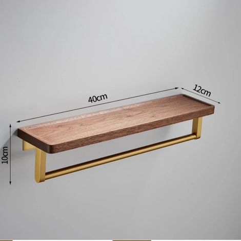 Étagère de rangement en bois de noyer (concave avec barre 40) pour salle de bain, miroir mural, étagère de rangement monobloc sans perçage pour serviettes, étagère de rangement quotidienne. (1/5)