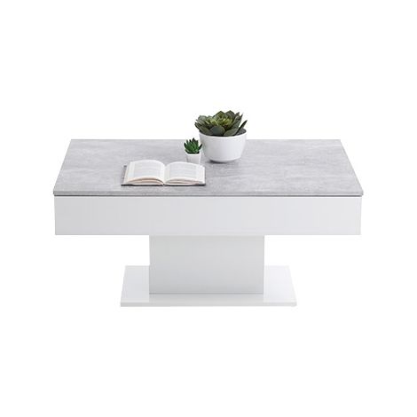 Table basse avec rangements 100x65x46 cm gris béton et blanc (1/10)