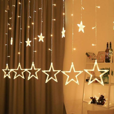 Guirlande lumineuse 12 étoiles, rideau lumineux, 8 modes d'éclairage, intérieur/extérieur, étanche, blanc chaud, avec boule LED, décoration de Noël (1/4)
