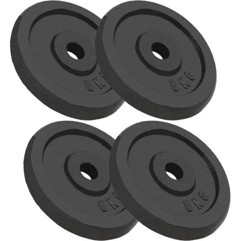 Juego De 4 Discos De Pesas Para Mancuernas 5 Kg Hierro Fundido Barra F 30 Mm Color Negro - (1/4)