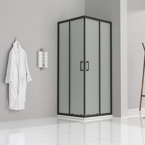 Duschkabine mit Schiebetüren Eckdusche mit Rollensystem aus satiniertem ESG Glas 190cm Hoch mit schwarzen Profilen DK79 70x90 cm (1/5)