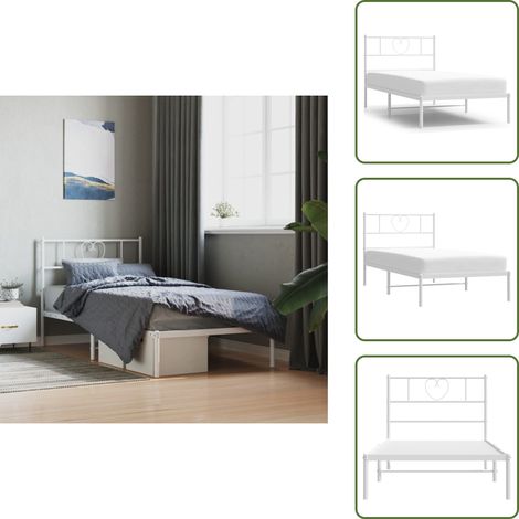 Cadre de lit métal sans matelas avec tête de lit blanc 80x200cm - Cadre De Lit - Lit Simple - Lit Metal - Lit Blanc - Tête De Lit (1/5)