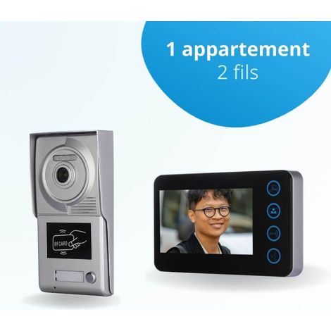 Portier interphone vidéo NEO 2 Fils - 1 appartement - 1 écran noir - avec lecteur de badge
