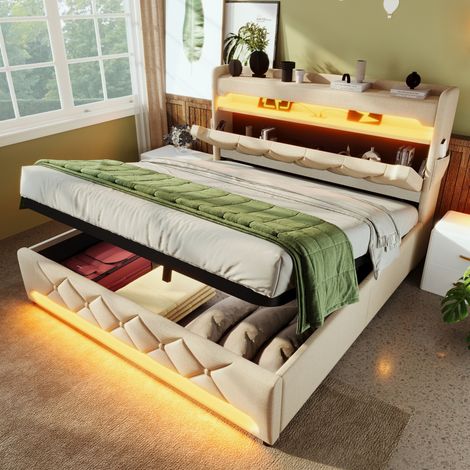 Letto Matrimoniale 140x200 cm con Contenitore e Retroilluminazione LED (1/5)