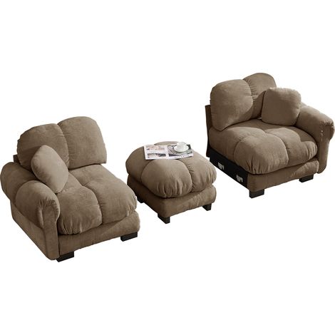 Canapé 2 places d’angle modulable en tissu, avec ottomane mobile, coussins épais et design capitonné pour salon moderne - CHICFURN (1/5)