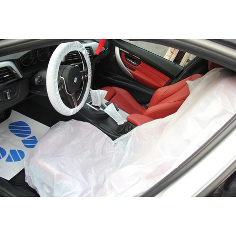 Couvre-siège pour voiture – Lot de 100 kits de protection intérieur – 699800667 – Protège siège, sol, volant, frein à main, pommeau – Storm