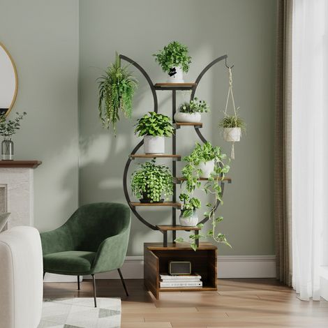 Porte Plante Interieur avec Lumières de Croissance, Étagère d'Angle 8 Niveaux 142 cm avec Tiroir de Rangement, Luminosité Réglable, Présentoir Moderne pour Plantes (1/5)