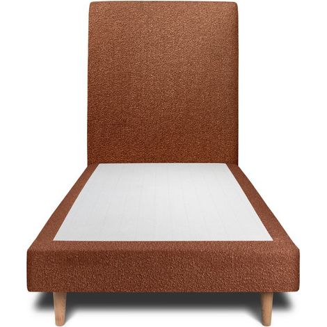 Lit 90x190cm avec tête de lit tapissier bouclette et sommier tapissier terracotta - Hauteur totale : 29cm (1/4)