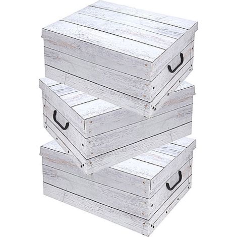 Storage Box 51x37x24 - Set de 3 - aspect bois (blanc)