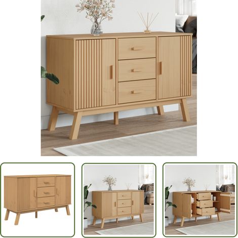 The Living Store Buffet OLDEN marron 114x43x73,5 cm bois massif de pin - Buffet - Armoire De Rangement - Meuble Tv - Mobilier Scandinave - Meuble Entrée (1/5)