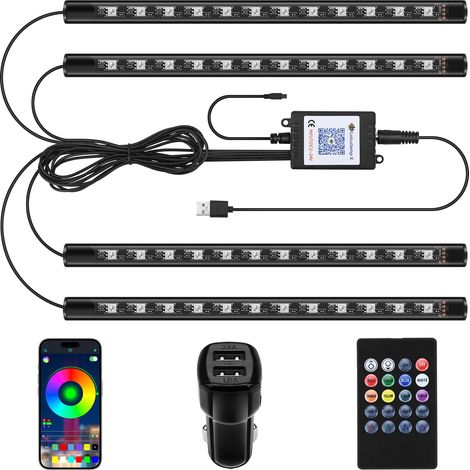 LED Strip Interior Lamp Car App Control LED Lamp USB Ribbons Interior Lighting Neon Decoration Colour Cigarette Lighter for Auto Car (APP Version) (1/5)