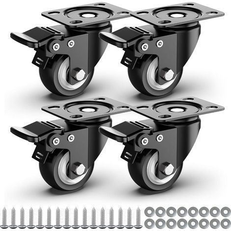 50 mm schwenkbare Rollen mit Sicherheitsbremse für schwere Lasten, Gesamttragfähigkeit 250 kg (4er-Set) (1/5)