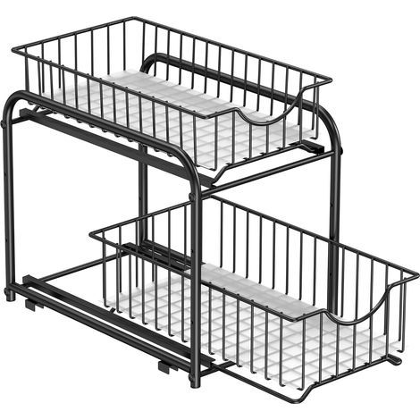 Organiseur de Cuisine, Étagère sous Évier, 2 Paniers Coulissants, Empilable, avec Tiroirs, pour Cuisine, Salle de Bain (1/5)