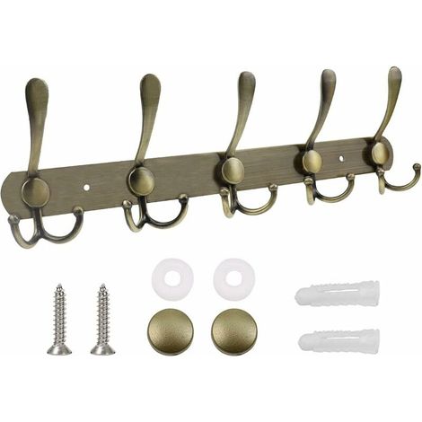 Hook Rack Wall Mounted with 5 Coat Hooks Stainless Steel Coat Rack Hooks Antique Clothes Hook Rack Heavy Duty Clothes Rack Hanger Hooks for Bathroom Kitchen Living Room (Antique Copper) (1/5)