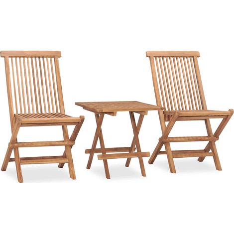 Ensemble repas extérieur pliable 3 pièces en bois de teck massif pour jardin - PANGIVO (1/5)