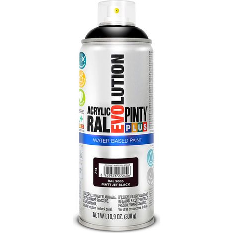PintyPlus Evolution Farbe auf Wasserbasis – RAL 9005 Intensives Mattschwarz 520 ml