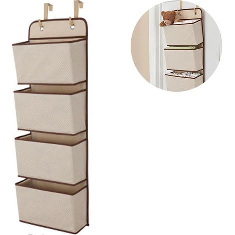 Organiseur suspendu à 4 poches, étagère pliable avec 2 crochets pour serviettes, couches, jouets, à fixer dans le placard de la chambre d'enfant, au-dessus de la porte ou au mur.