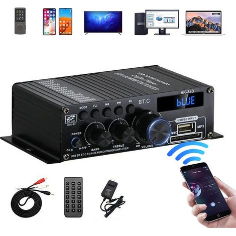 Amplificateur de Puissance Audio Stéréo Récepteur Bluetooth 5.0 Amplificateur Audio sans Fil 40Wx40W avec LED Support USB SD RCA AUX BT Entrée avec Alimentation pour Téléphone MP3 AV (1/5)