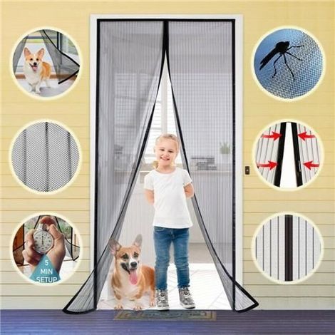 Moustiquaire Magnétique 2 Bandes en Mailles Serrés Anti-Moustique Volants Insecte pour Porte Fenêtre 100 x 210cm (1/4)