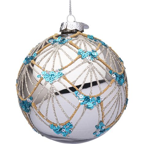 Palline per albero di Natale in vetro decorate color Lux argento -6 sfere da 8 cm