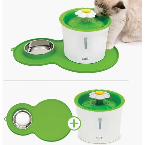 Fuente para gatos y mantel con plato para gatos Catit Flower Fountain Combo