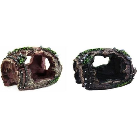 Baril - Grotte Aquarium - Décor Paysager en Résine - Pour Poissons d'Eau Douce - Noir - 9 x 5 x 6 cm (1/5)