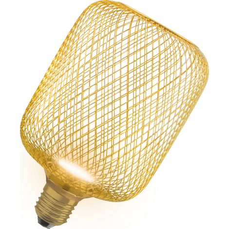 OSRAM Lampada piatta DECOR LED in metallo in plastica satinata in oro con 100 mm in bianco caldo (2700 K), 3,5 W / 300 lm e attacco E27, non è dimmerabile e offre un'illuminazione elegante. (1/5)
